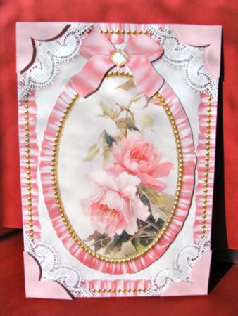 Pink Roses Lace N Ruffles Card Front Step by Step by Christine Pagan