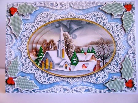 Christmas Village Church A5 Lace Card Front Step by Step by Christine Pagan