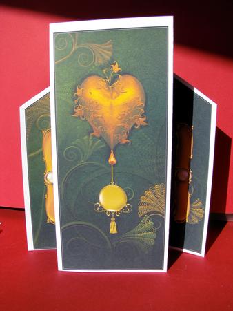 Gold Hearts on Dark Green Theatre Fold by Christine Pagan