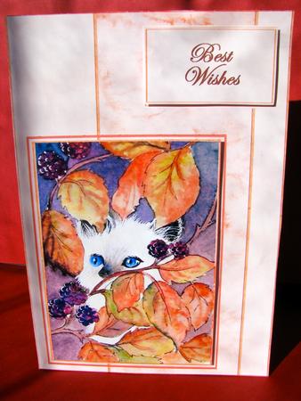 Cat with Blackberries, Decoupage Card with Sentiments by Christine Pagan