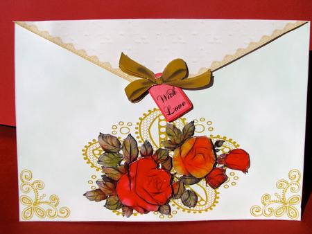 Aged Roses on an Envelope Style Card Front by Christine Pagan