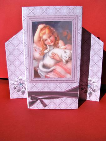Victorian Girl with White Cat Theatre Fold by Christine Pagan