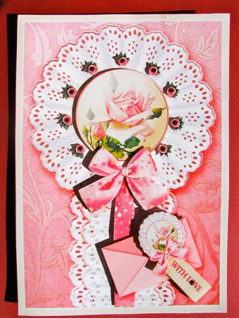 Pink Rose on a Broderie Anglaise Doily, Decoupage by Christine Pagan