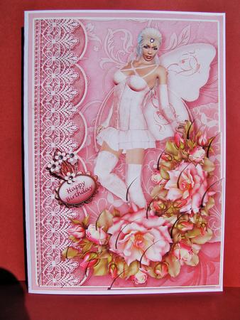 Pink Faerie Roses and Lace Scalloped Corner Stacker by Christine Pagan