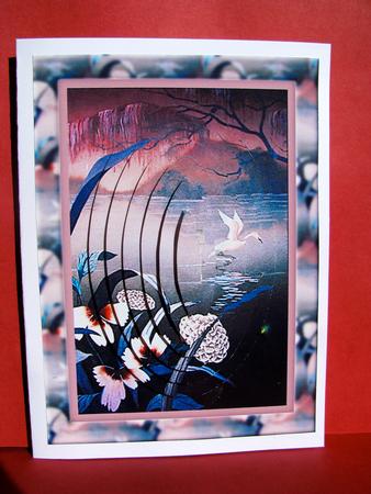 Fanciful Crane Pyramid Card Front by Christine Pagan