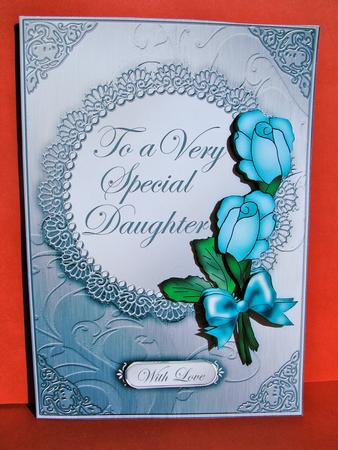 A5 Roses and Metallic Lace Quick Card with 3D Decoupage by Christine Pagan