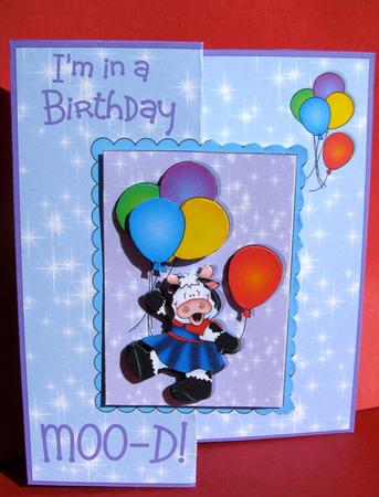 I'm in a Birthday Moo-d! - Foldback Card with Decoupage by Christine Pagan