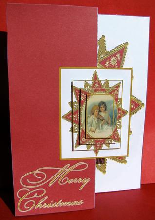 Fold Back Christmas Card in Rich Red and Gold by Christine Pagan