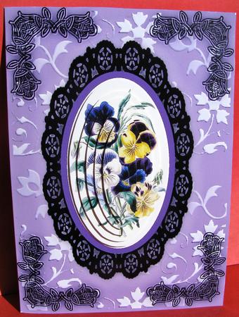 Pansy Perfection 'n Lace Pyrmid Card Front by Christine Pagan