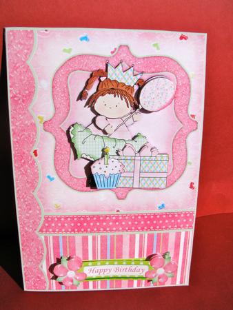 Birthday Girl in the Pink Topper and Decoupage by Christine Pagan