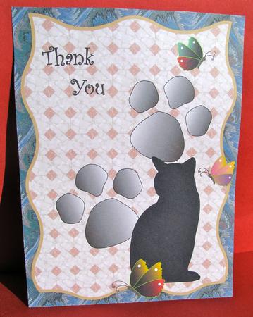 A4 Cat, Prints and Butterflies Thank You Card by Christine Pagan
