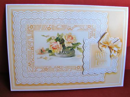 Gold Roses in a Broderie Anglaise Frame Decoupage by Christine Pagan