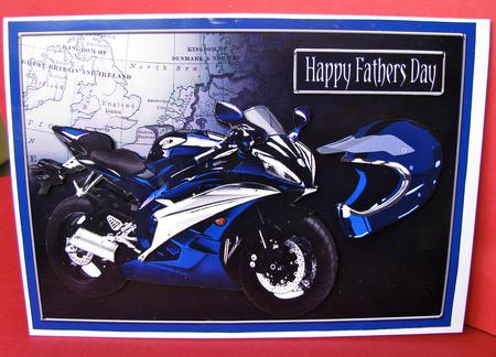 Blue Motorbike Decoupage, Birthday by Christine Pagan