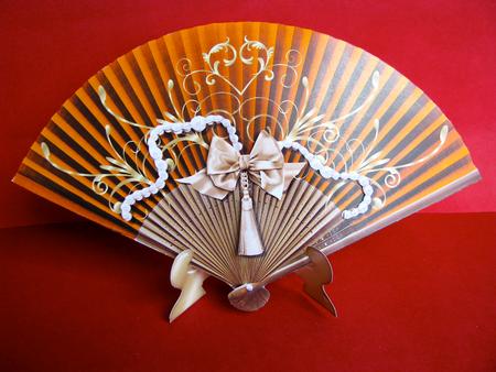 Gold Accent Fan & Stand by Christine Pagan