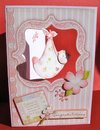 Baby Girl Dangler Card and Double Sided Decoupage by Christine Pagan