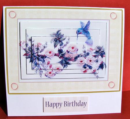 Kingfisher in Flight Embroidered Flowers with Lace in Lilac by Christine Pagan