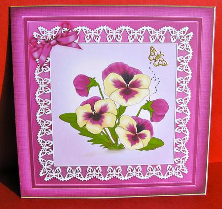 Pansy on Butterfly Lace Cut and Fold Card by Christine Pagan