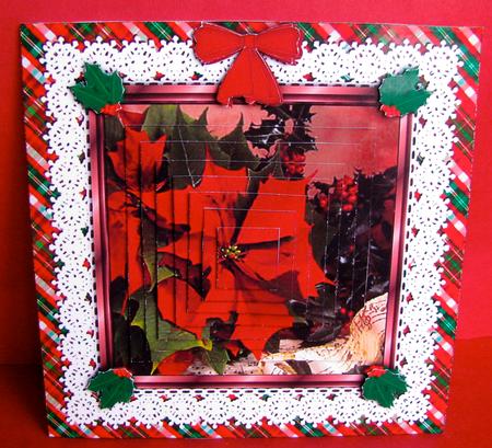 Christmas Poinsettia 'n Lace Square Pyramid Card Front by Christine Pagan
