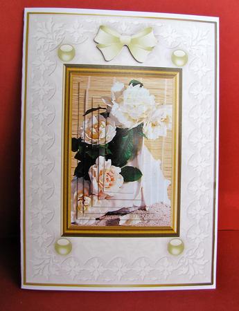 Cream Roses, Shells 'n Lace A5 Pyramid Card Front by Christine Pagan