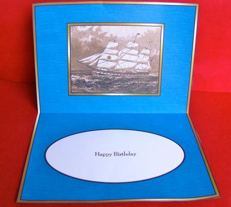Old Sailing Ship Sepia Landscape Birthday Insert by Christine Pagan