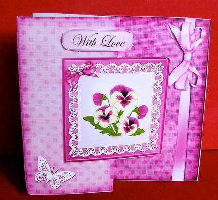 Pansy on Butterfly Lace Fold Back Card by Christine Pagan