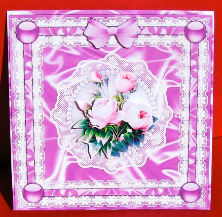 Satin, Pearls, Ribbon 'n Lace Cut & Fold Quick Card 3 by Christine Pagan