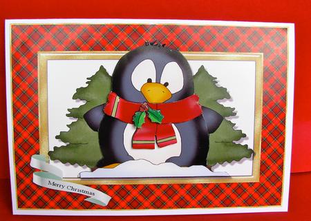 Penguin Holiday Card Front by Christine Pagan