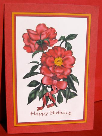 5 x 7 Inch Peony Card Topper Quick Card with Ribbon and Bow by Christine Pagan