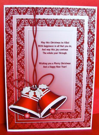 Red Bells & Xmas Verse Card Front by Christine Pagan