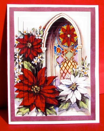 Poinsettias & Church Window by Christine Pagan