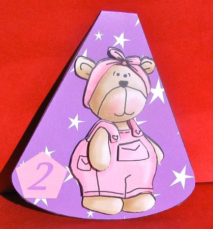 Age 2 Girl Teddy Wobble Card by Christine Pagan
