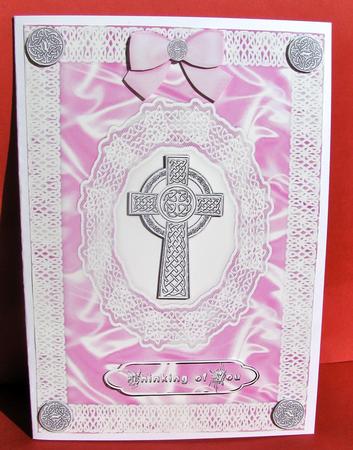 Celtic Cross, Satin 'n Lace A5 Step by Step Card Front by Christine Pagan