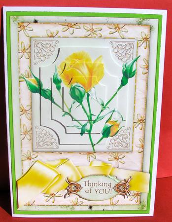 Yellow Rose with Ribbon Puddle - Best of Both Worlds Card by Christine Pagan