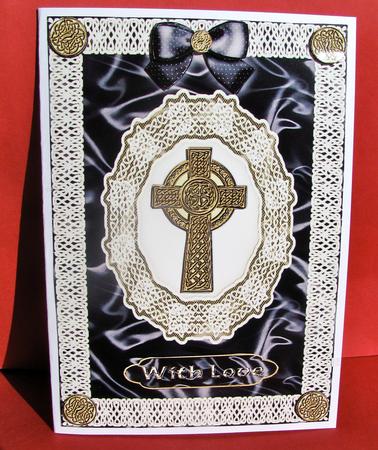 Celtic Cross, Satin 'n Lace 2 A5 Step by Step Card Front by Christine Pagan