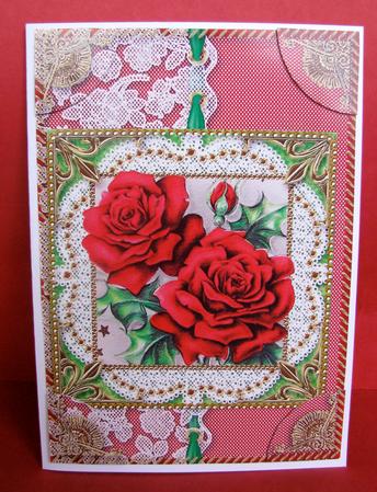 Red Roses 1 Half Lace Card Front by Christine Pagan