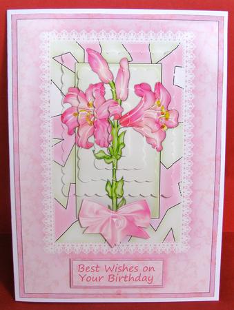 Pink Lily and Lace - Card Front with Scalloped Pyramid by Christine Pagan