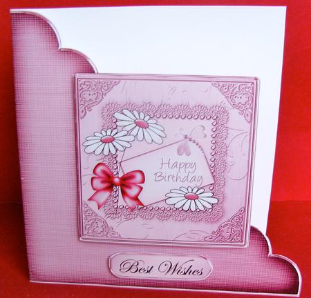 Daisies on Metallic Lace Cut and Fold Corner Card by Christine Pagan