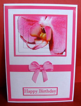 Pink Orchid Birthday Pyramid Card Front by Christine Pagan