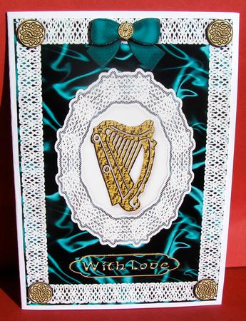 Celtic Harp, Satin 'n Lace 2 A5 Step by Step Card Front by Christine Pagan