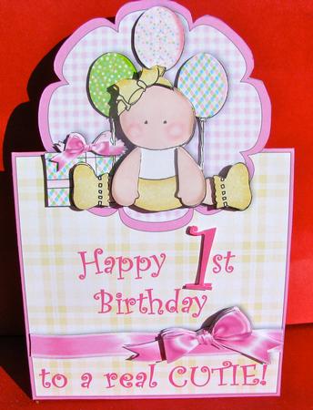 Happy 1st Birthday Cutie! - Vertical Foldback Card by Christine Pagan