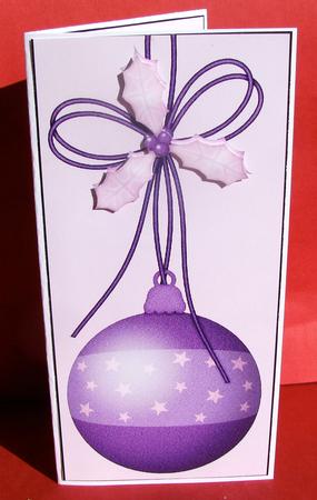 Christmas Bauble in Purple Dl Card Front and Insert by Christine Pagan
