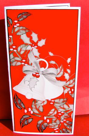 Christmas Bells in Cream Dl Card Front and Insert by Christine Pagan