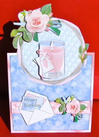Pink Candle in a Rose Hoop - Vertical Foldback Card by Christine Pagan