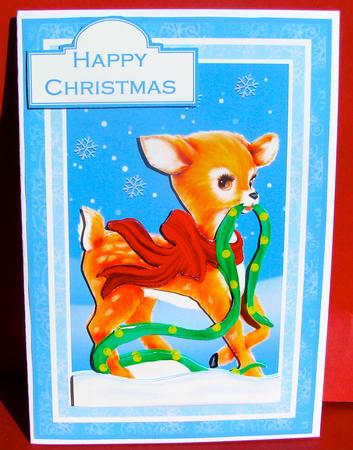 Christmas Deer Card Front & Decoupage by Christine Pagan