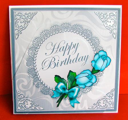 Roses and Metallic Lace Quick Card with Fan Pyramage Topper by Christine Pagan