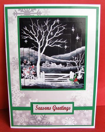 Black and White Christmas Garden Pyramid Card Front by Christine Pagan