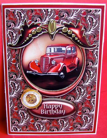 Classic Red Car in a Frame Decoupage by Christine Pagan