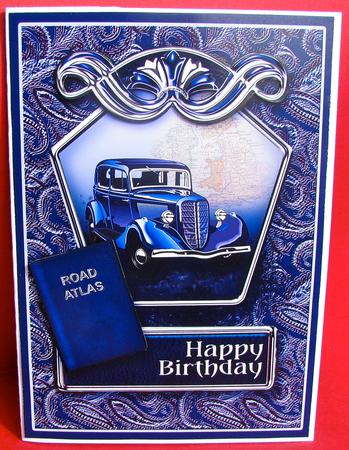 Classic Blue Car in a Frame Decoupage by Christine Pagan