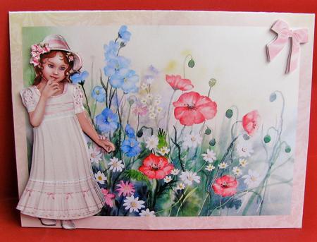 Pretty Meadow Girl Decoupage Card by Christine Pagan