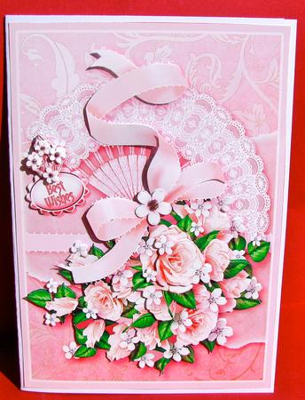 Pink Roses on a Lace Fan Decoupage by Christine Pagan